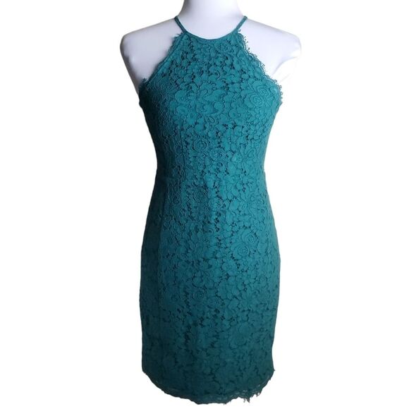 Loft Green Lace High Neck Bodycon Dress Size 0 - Picture 2 of 8